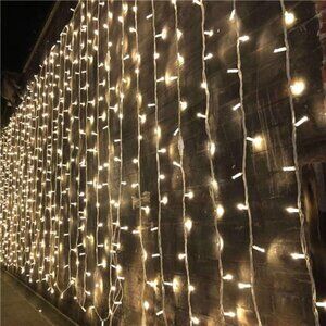300 LED Curtain String Lights Warm White Fairy Twinkle Window Wall Decor